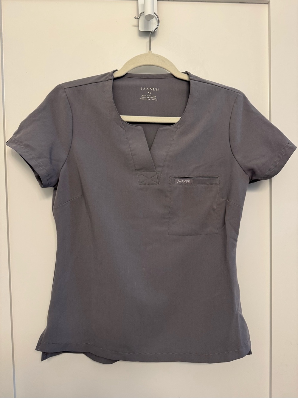 Jaanuu Women's Slate Gray Notch V-Neck scrubs set XS